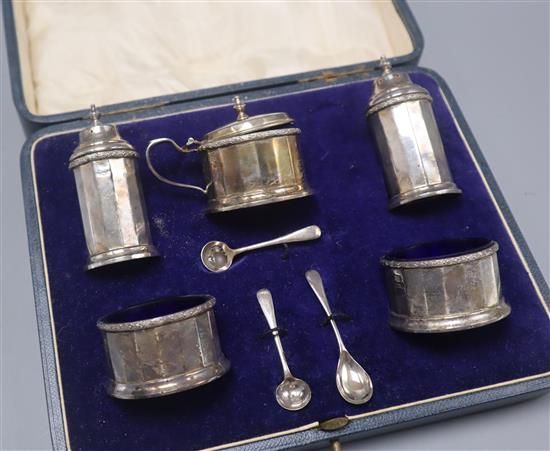A George V cased 5-piece silver cruet set, by William Neale Ltd.